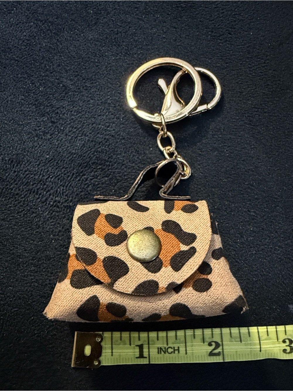 Leopard Print Mini Purse Keychain - Gold Hardware